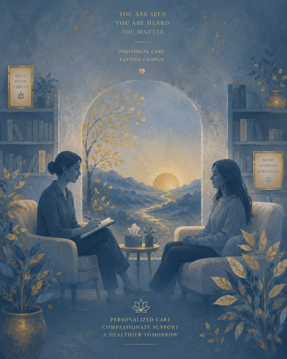 Two people in a compassionate psychiatric consultation